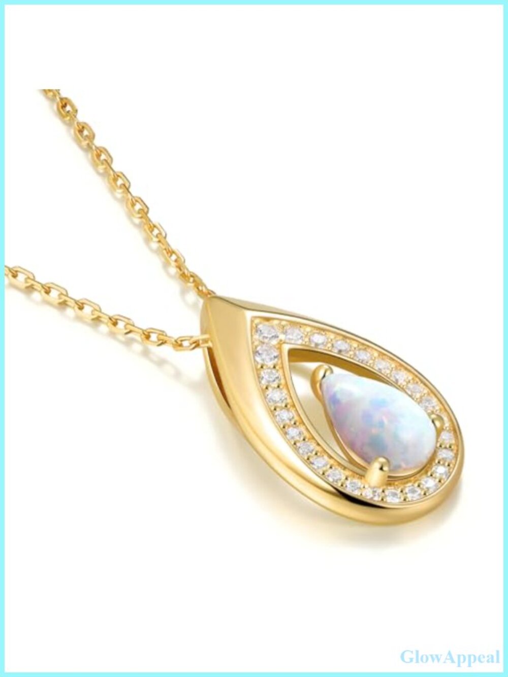 14K Gold Plated 925 Sterling Silver Opal Teardrop Pendant Necklace